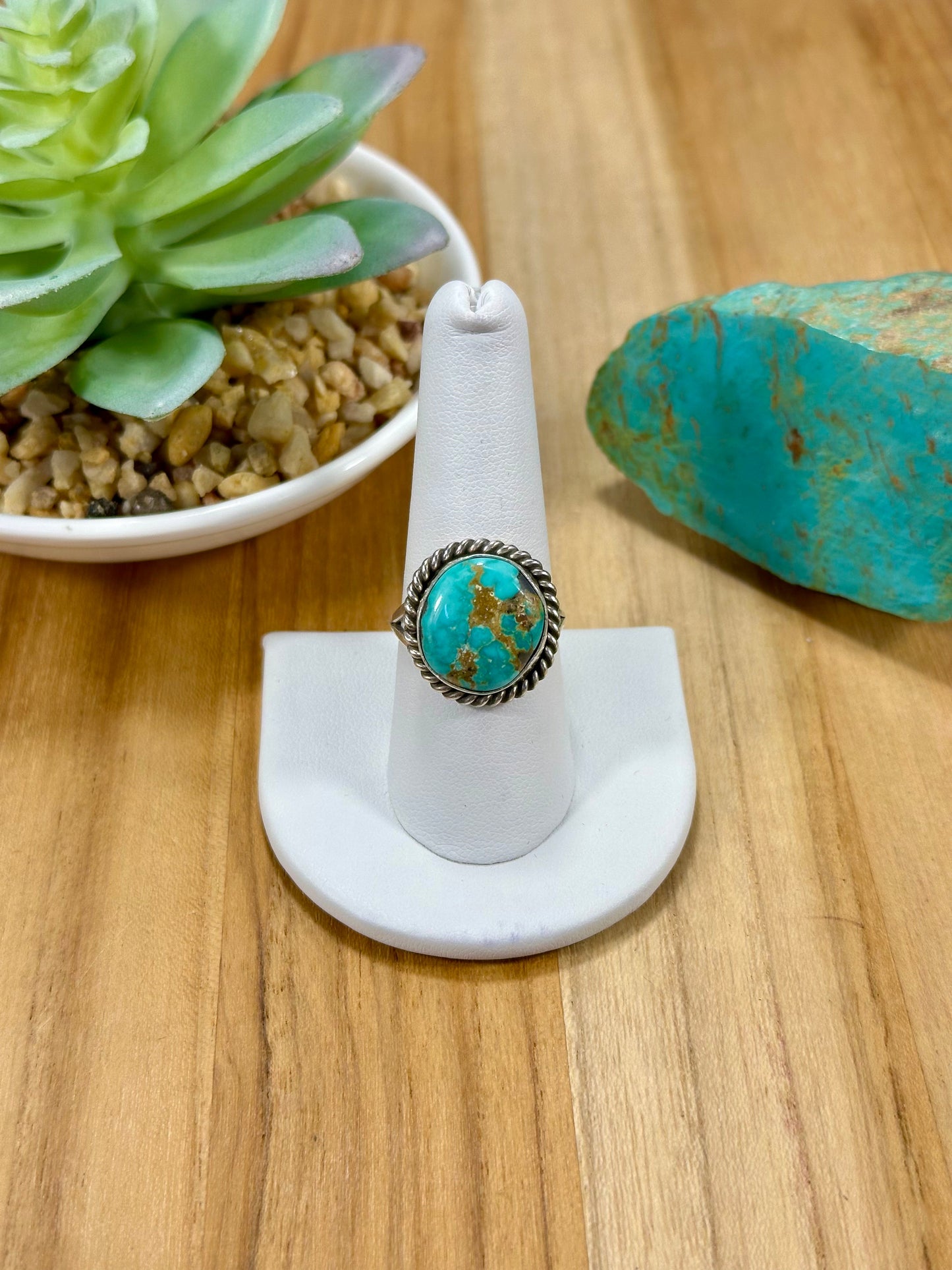 Kingman Turquoise Round Sterling Silver Ring