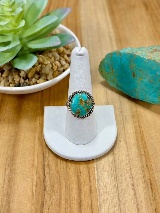 Kingman Turquoise Round Sterling Silver Ring