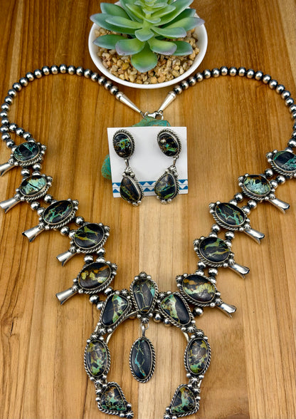 Blackjack Turquoise Squash Blossom Necklace Set