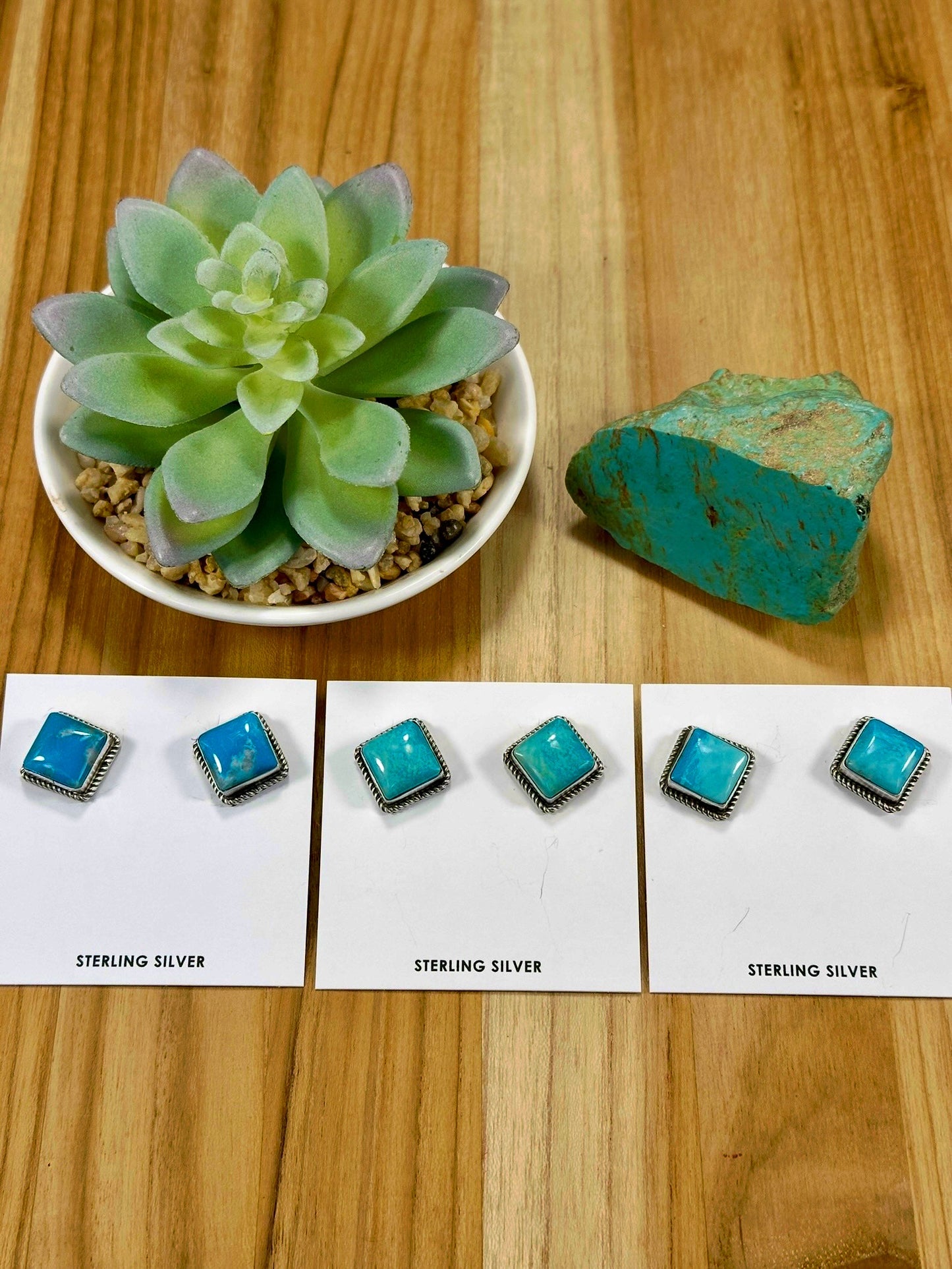 Kingman Turquoise Square Sterling Silver Stud Earrings