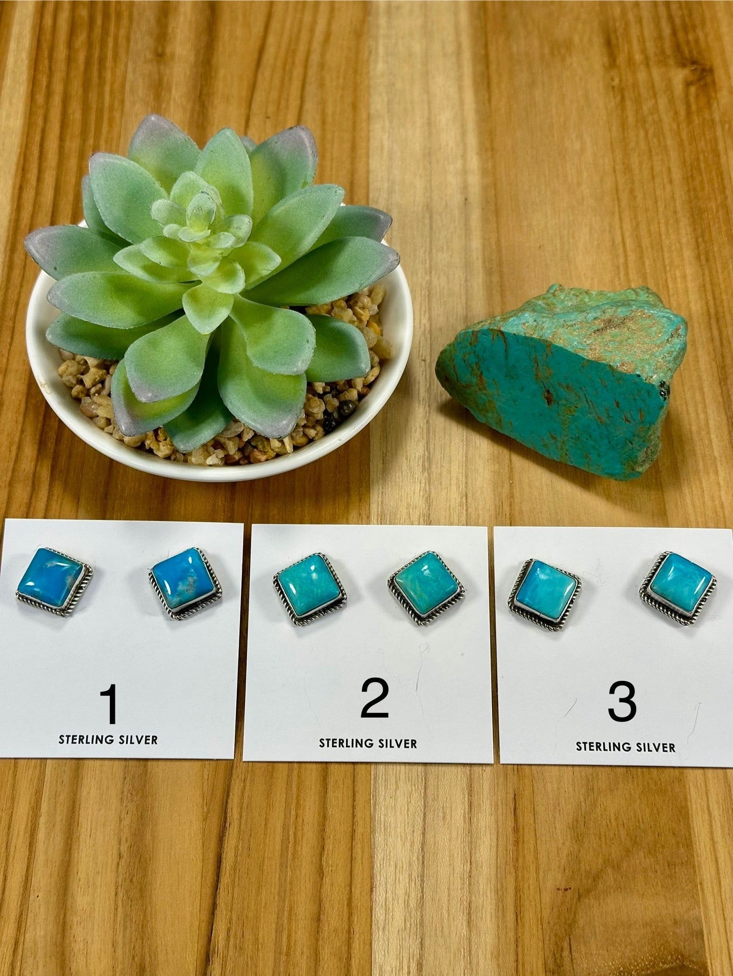 Kingman Turquoise Square Sterling Silver Stud Earrings