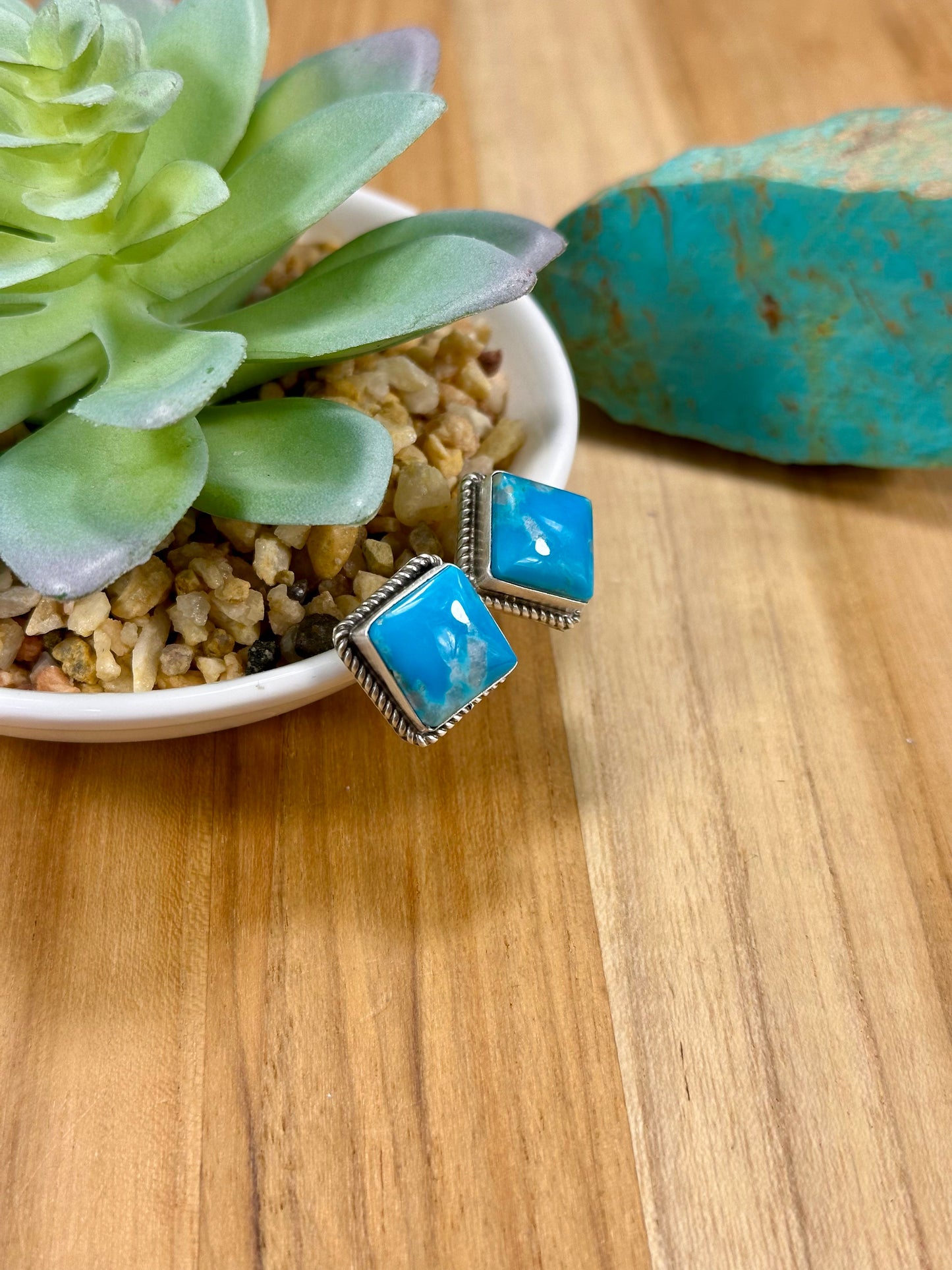 Kingman Turquoise Square Sterling Silver Stud Earrings