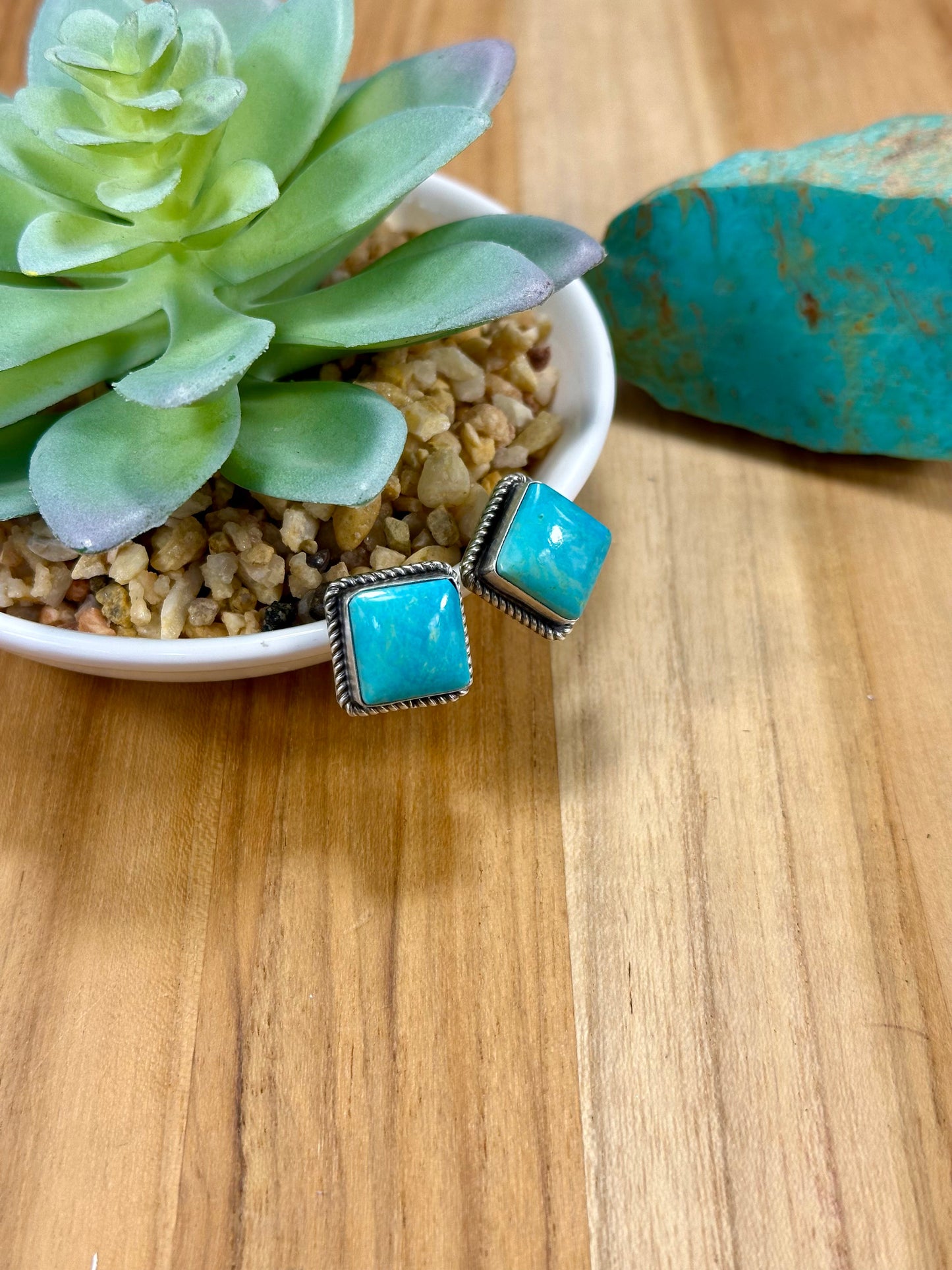 Kingman Turquoise Square Sterling Silver Stud Earrings