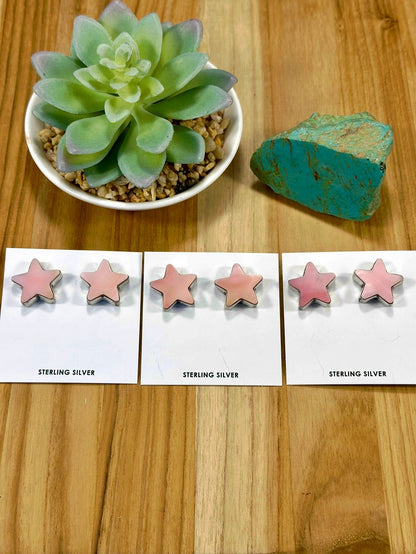 Pink Conch Star Sterling Silver Stud Earrings