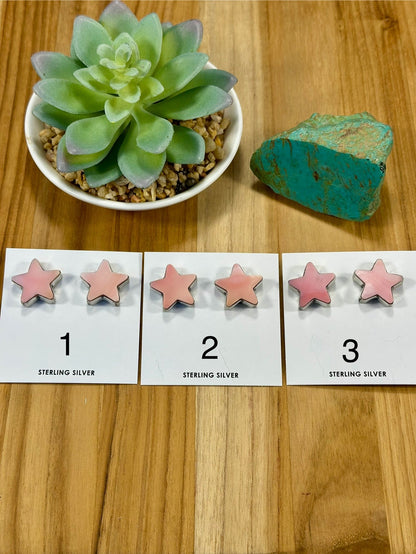 Pink Conch Star Sterling Silver Stud Earrings