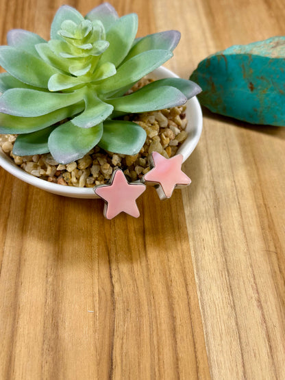 Pink Conch Star Sterling Silver Stud Earrings