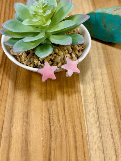 Pink Conch Star Sterling Silver Stud Earrings