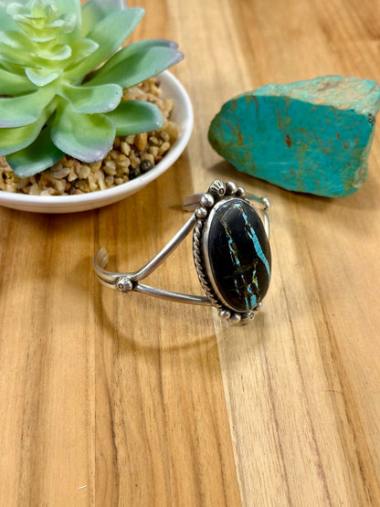 Black Jack Oval Sterling Silver Cuff Bracelet