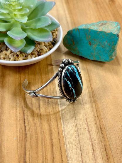 Black Jack Oval Sterling Silver Cuff Bracelet