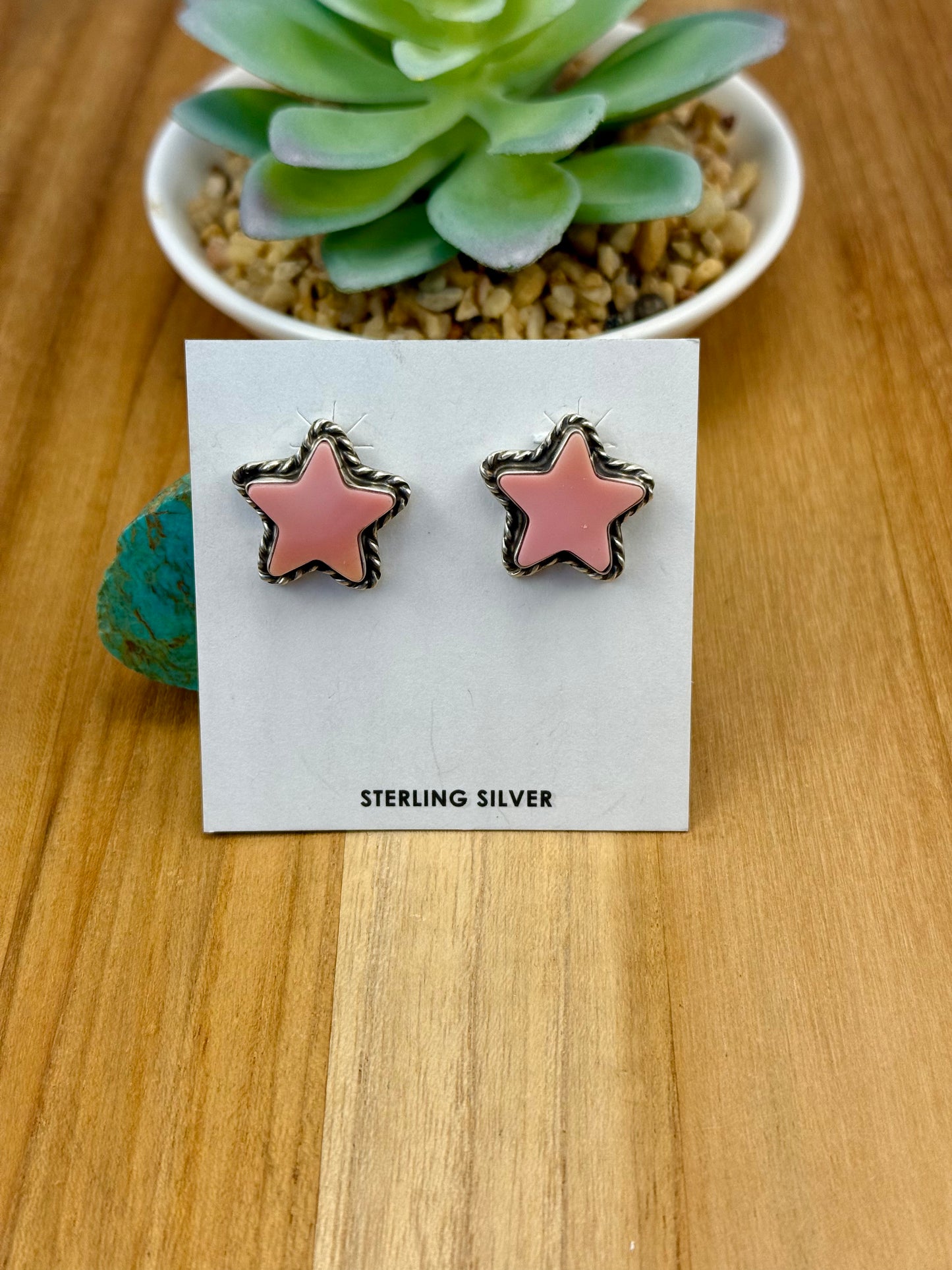 Pink Conch Sterling Star Earrings