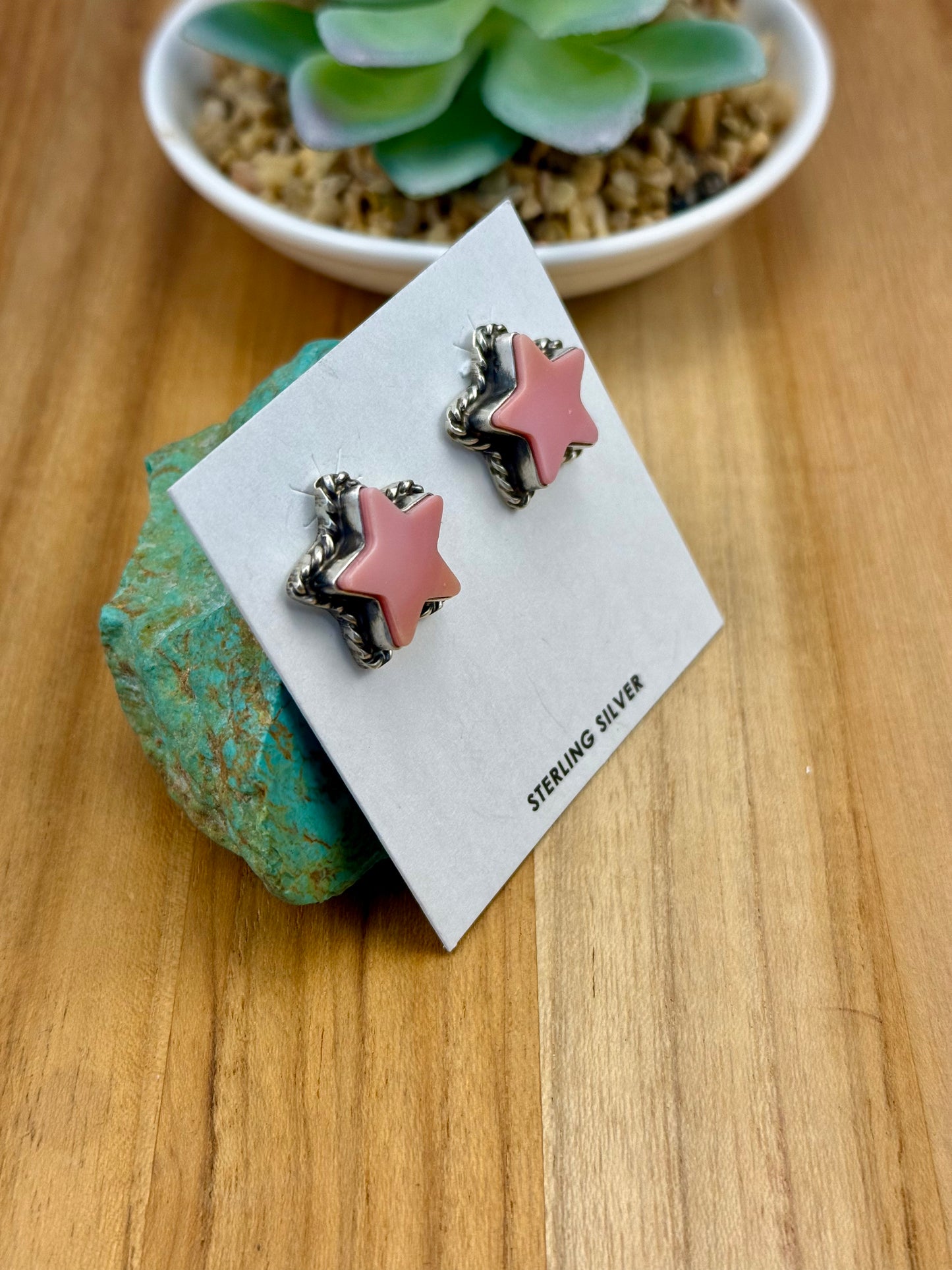 Pink Conch Sterling Star Earrings