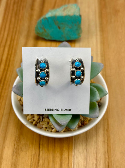 Kingman Turquoise 3 Stone Sterling Earrings