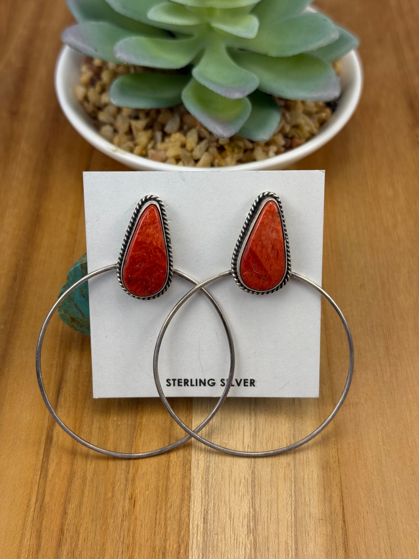 Red Spiny Teardrop Hoop Earrings