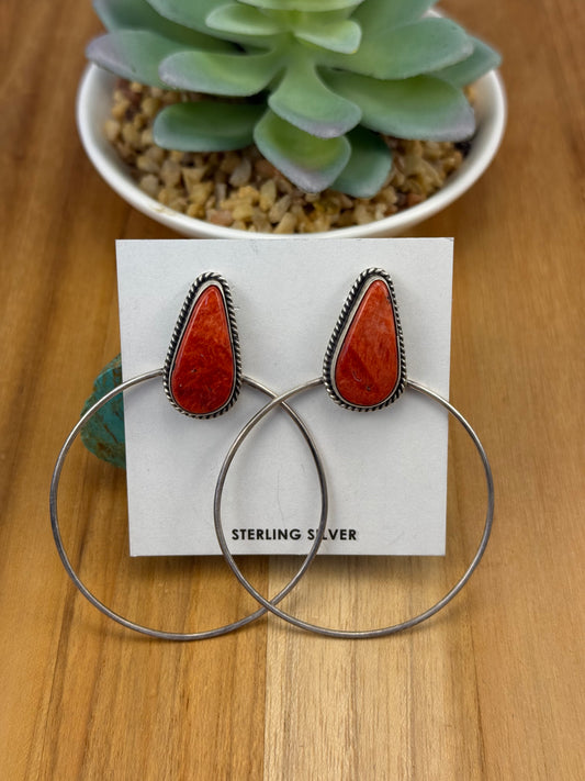 Red Spiny Teardrop Hoop Earrings