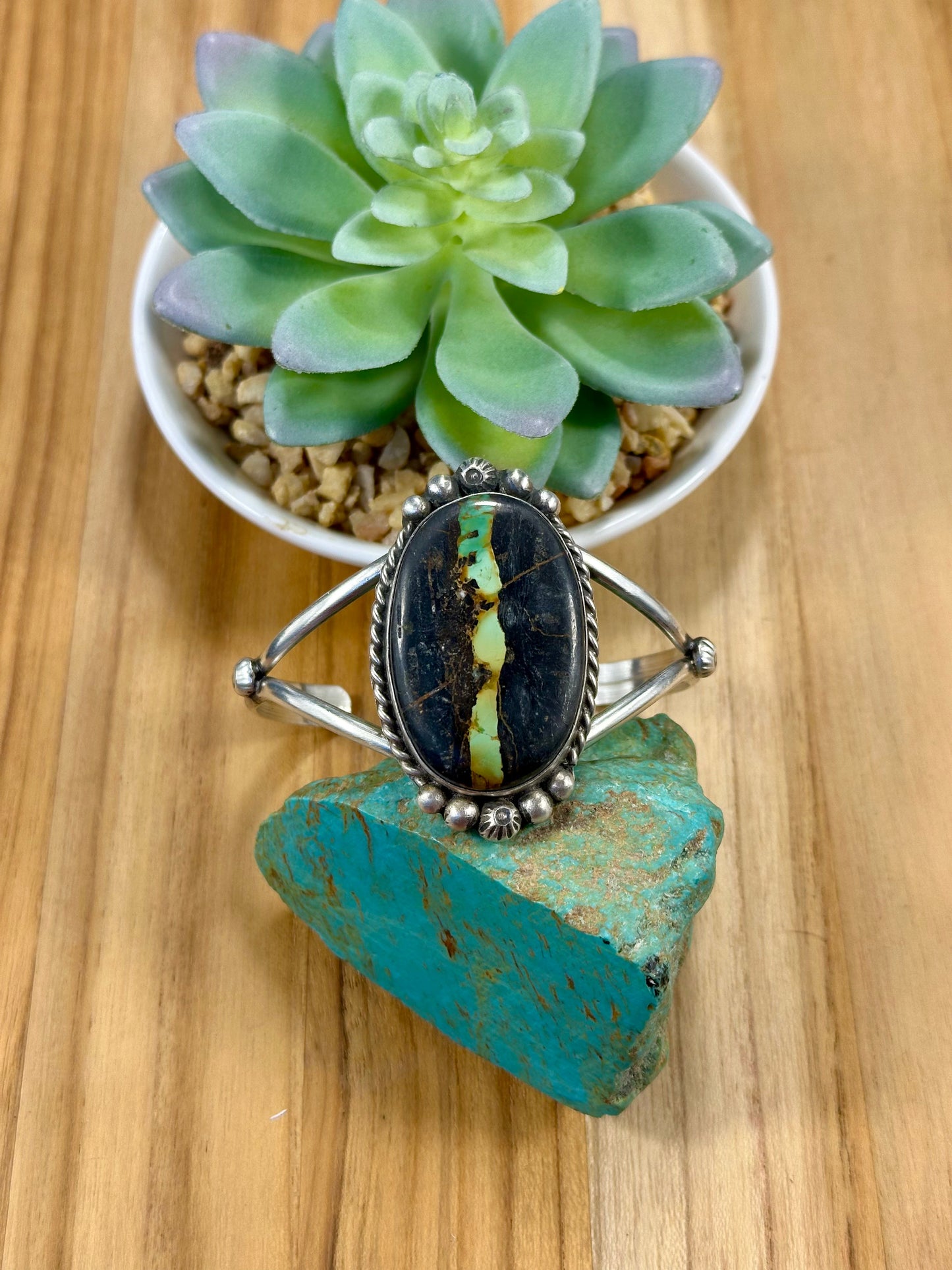 Black Jack Oval Sterling Silver Cuff Bracelet