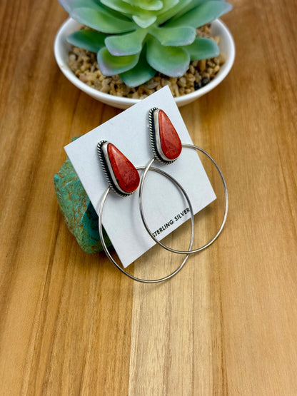 Red Spiny Teardrop Hoop Earrings