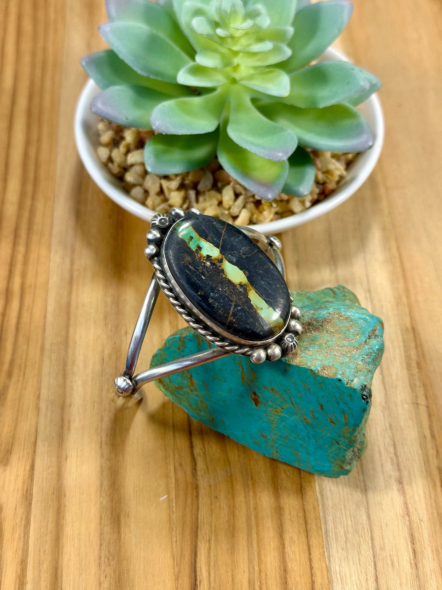 Black Jack Oval Sterling Silver Cuff Bracelet