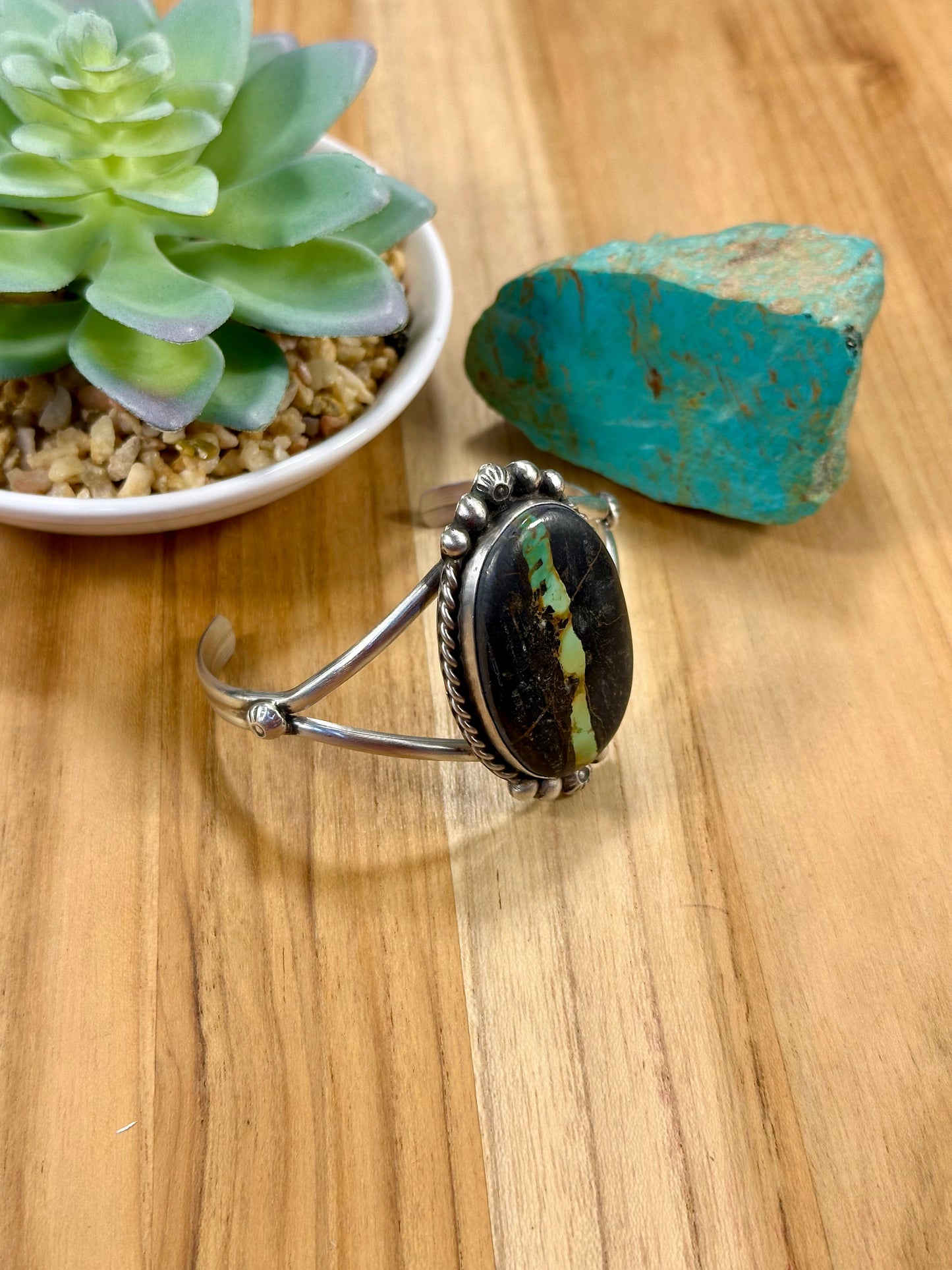 Black Jack Oval Sterling Silver Cuff Bracelet