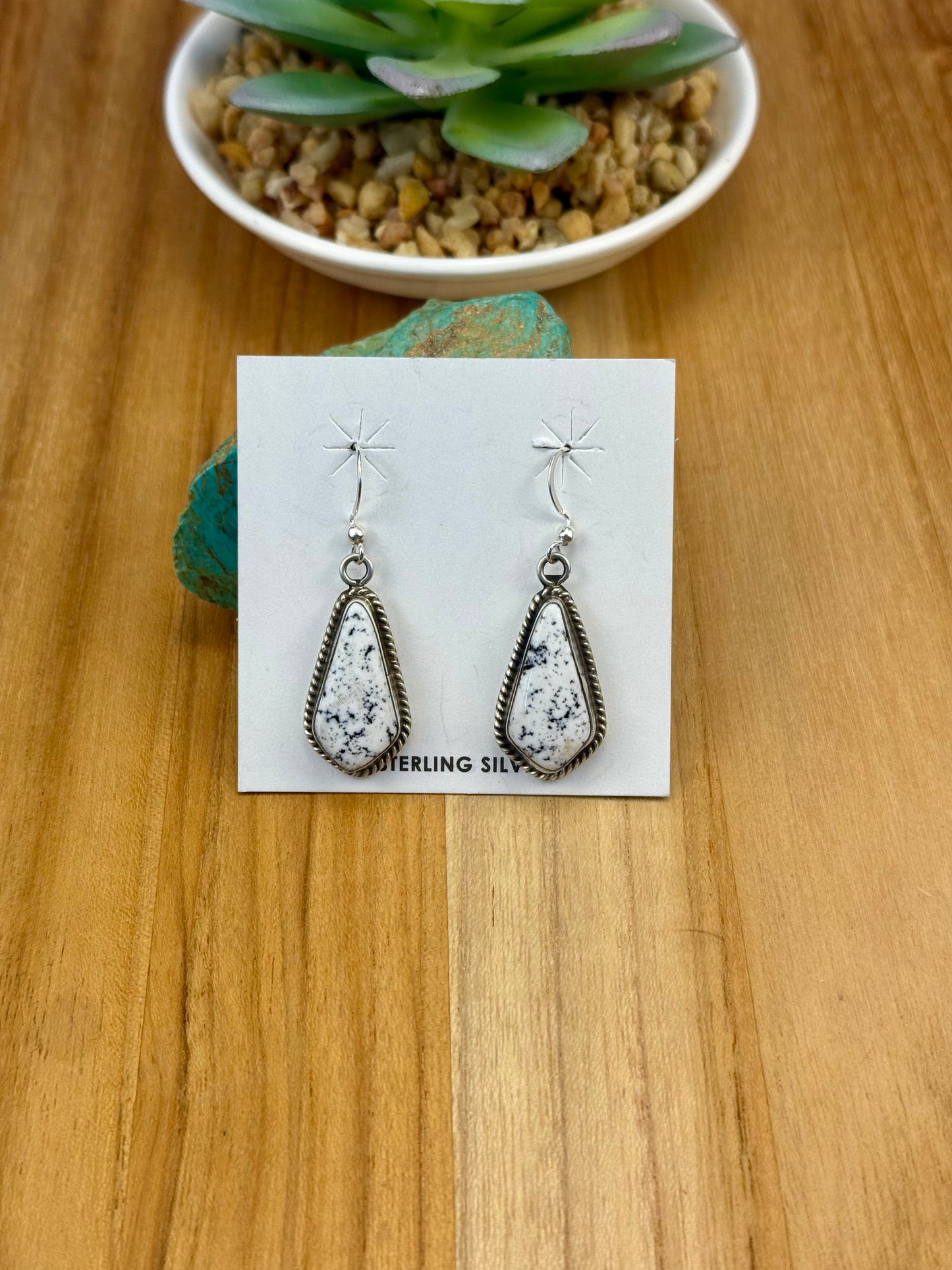 White Buffalo Teardrop Dangle Earrings