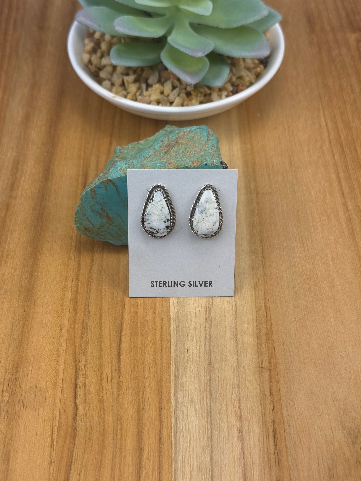 White Buffalo Teardrop Stud Earrings