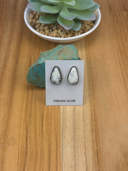 White Buffalo Teardrop Stud Earrings