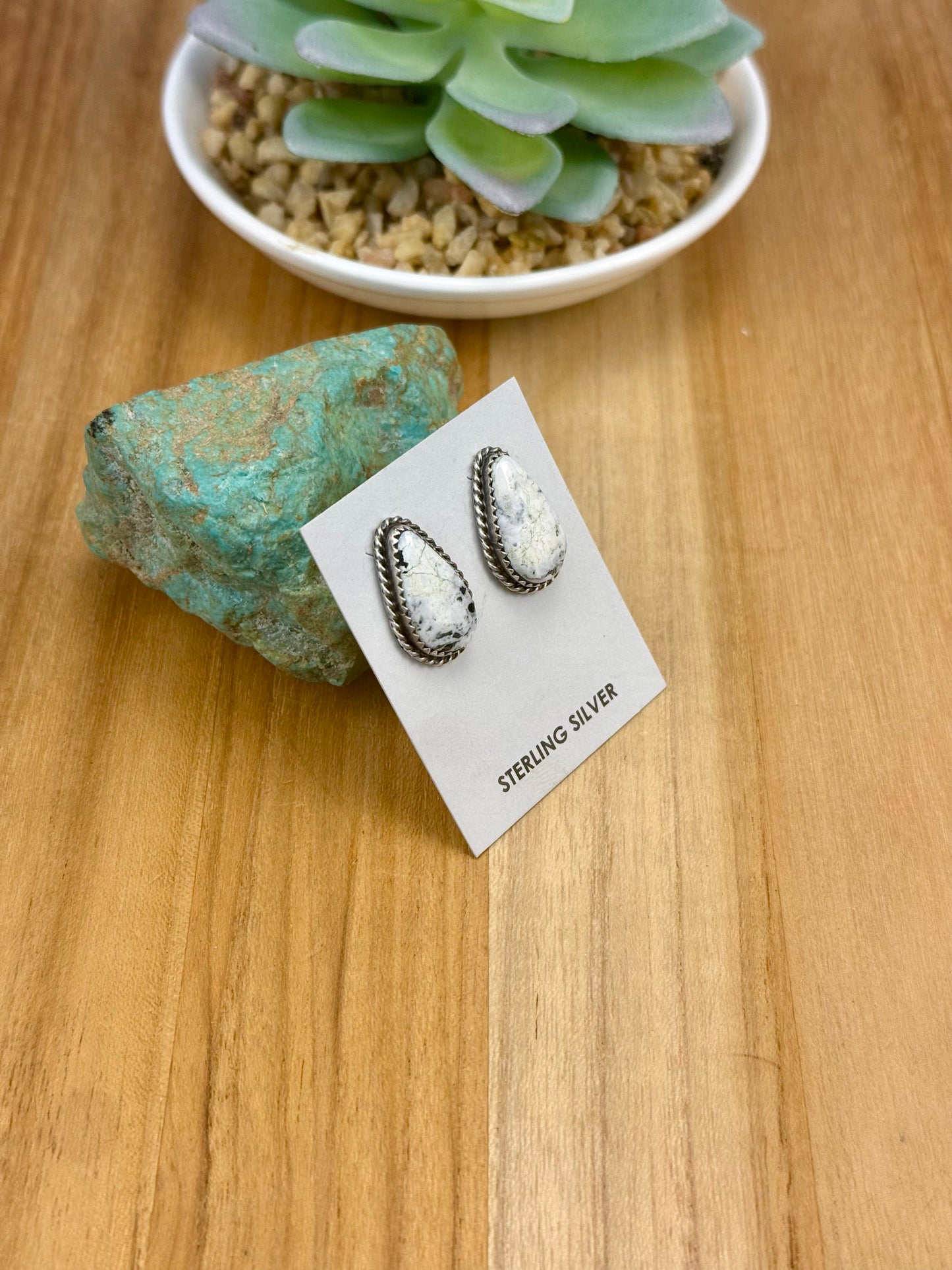 White Buffalo Teardrop Stud Earrings