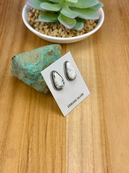 White Buffalo Teardrop Stud Earrings