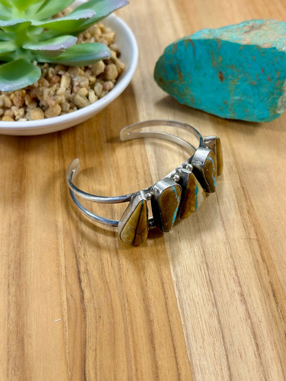 Royston Ribbon 5 Stone Sterling Silver Cuff Bracelet