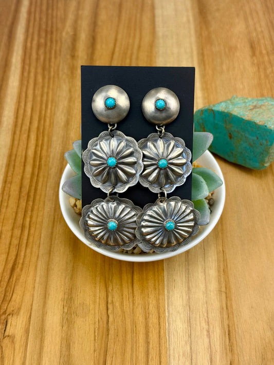 Kingman Turquoise Sterling Concho Earrings