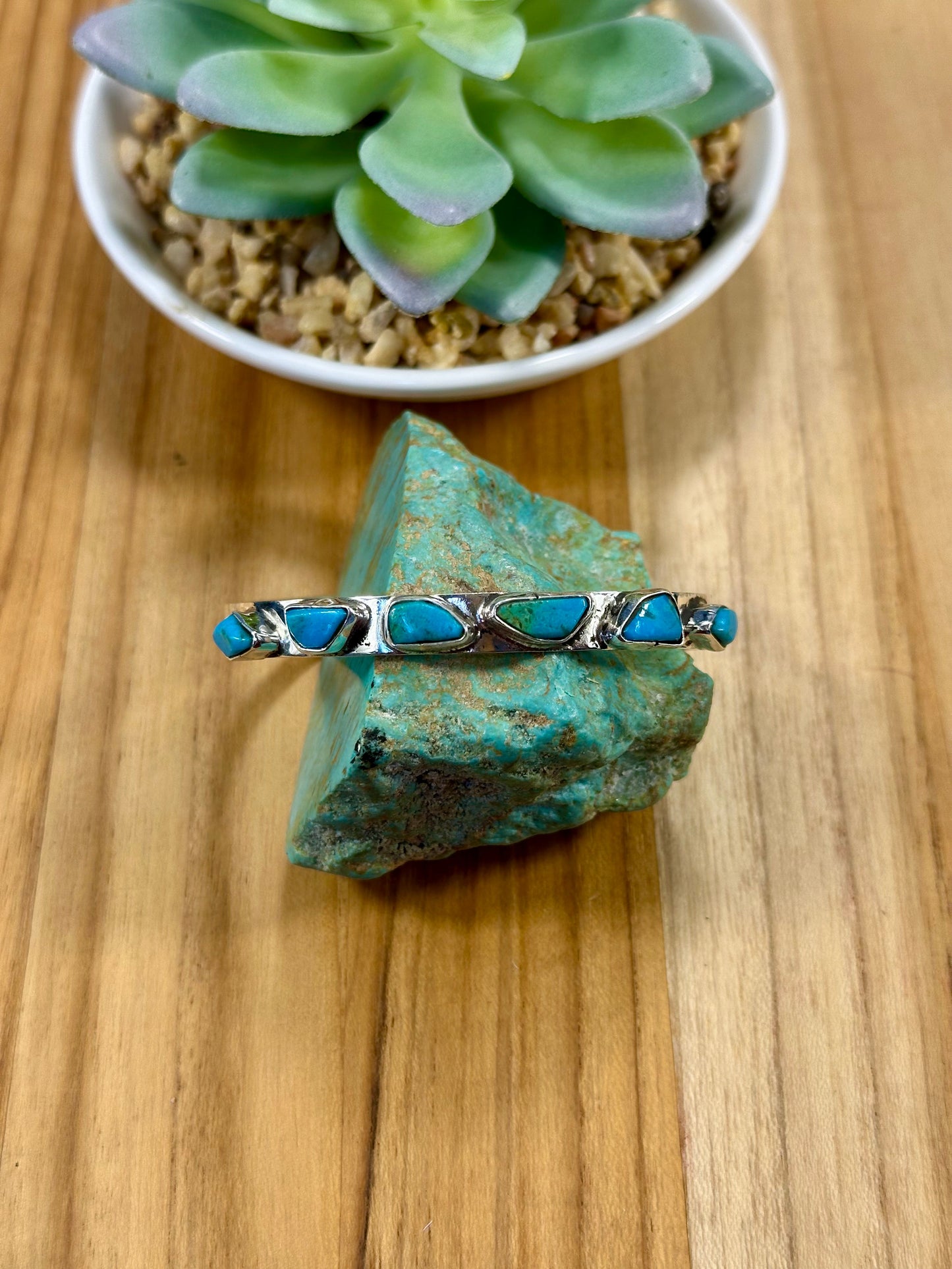 Kingman Turquoise 6 - Stone Bracelet Cuff