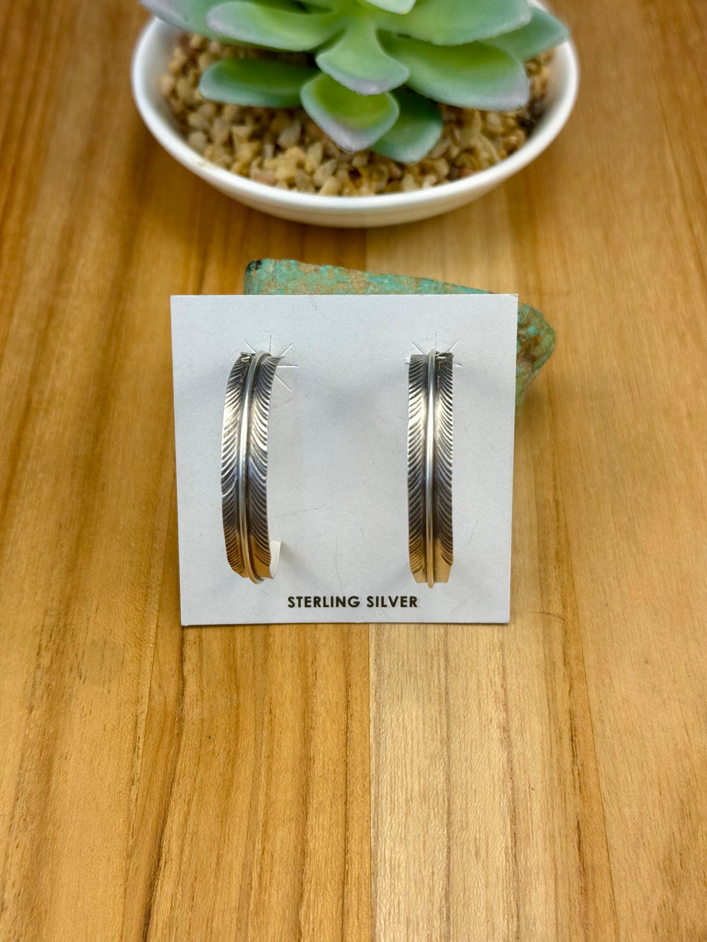 Sterling Silver Feather Hoop Earrings