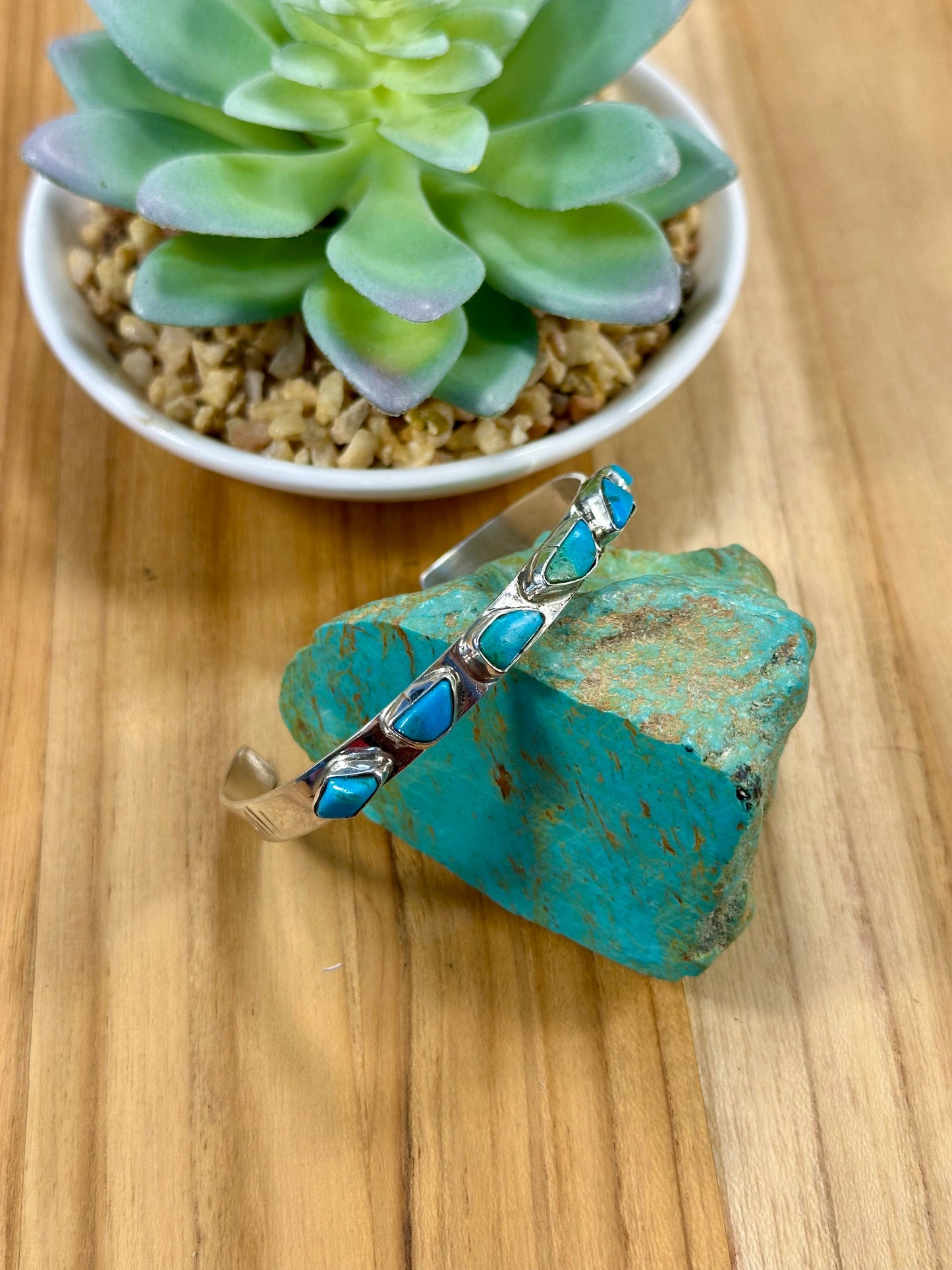 Kingman Turquoise 6 - Stone Bracelet Cuff