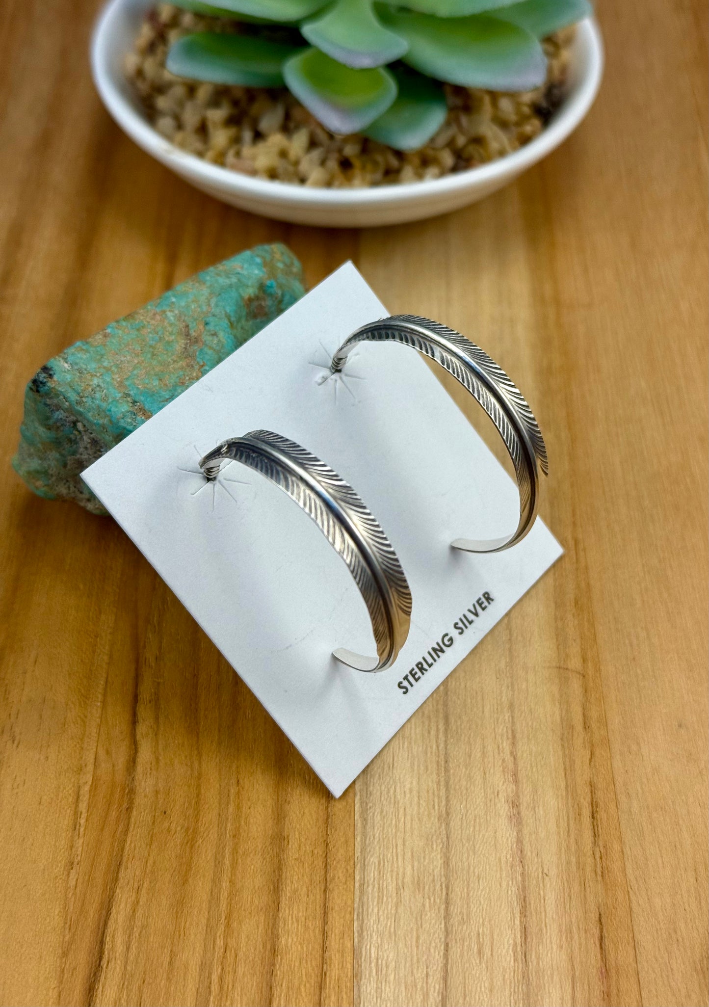 Sterling Silver Feather Hoop Earrings