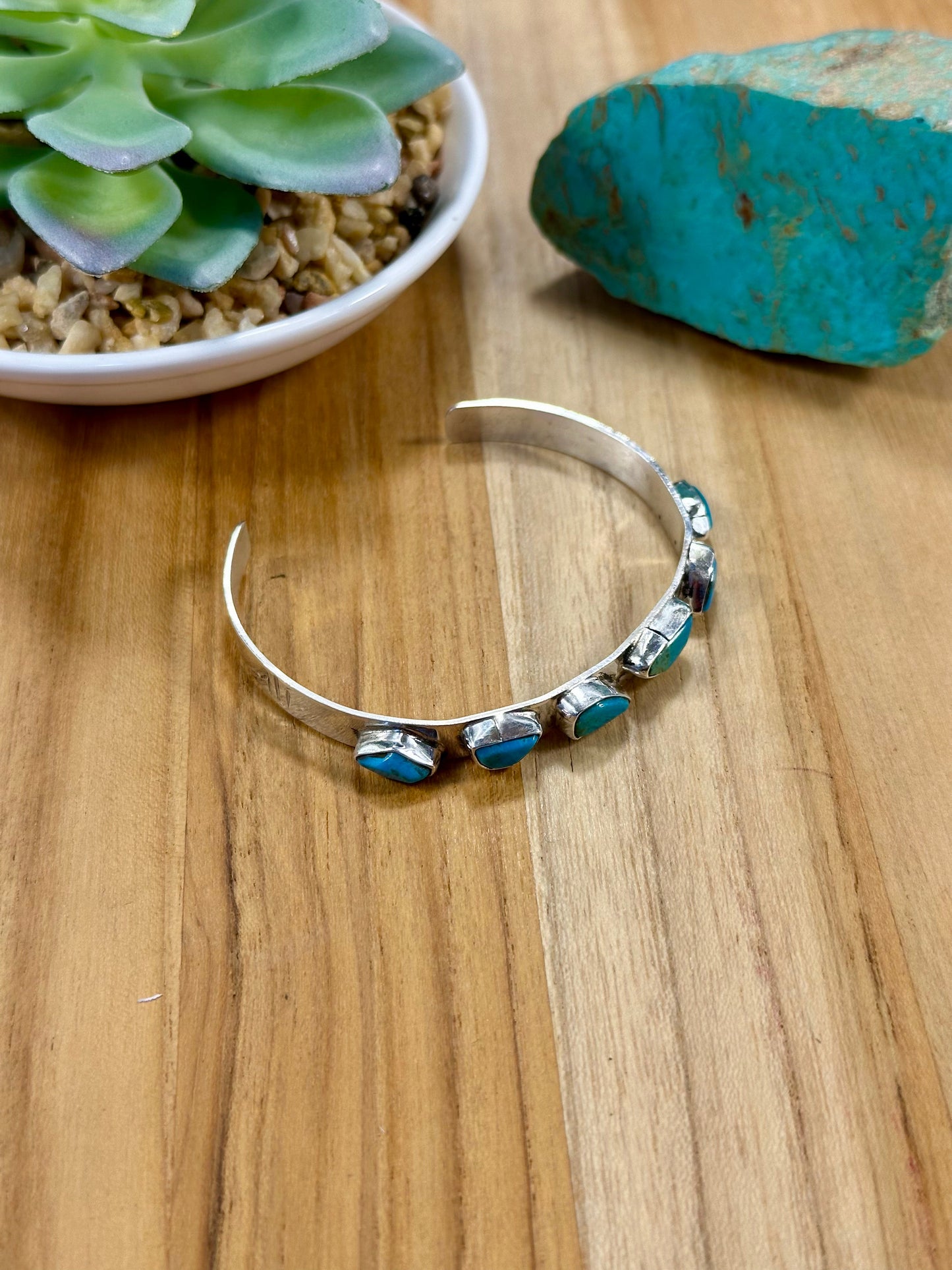 Kingman Turquoise 6 - Stone Bracelet Cuff