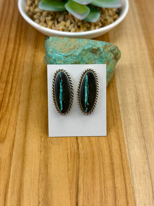 Black Jack Oval Stud Earrings