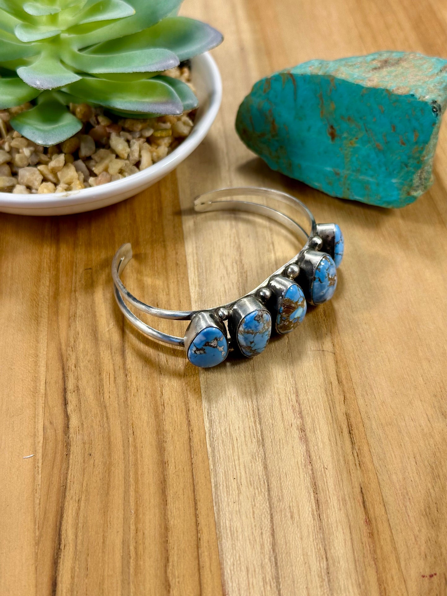 Golden Hills 5 Stone Sterling Silver Cuff Bracelet