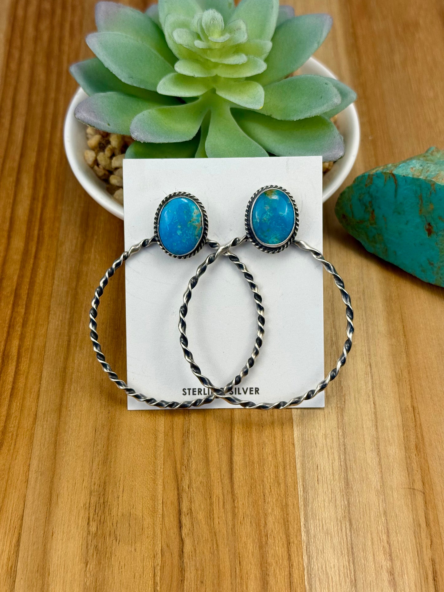Kingman Turquoise Hoop Sterling Earrings