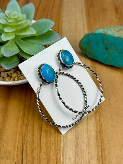Kingman Turquoise Hoop Sterling Earrings