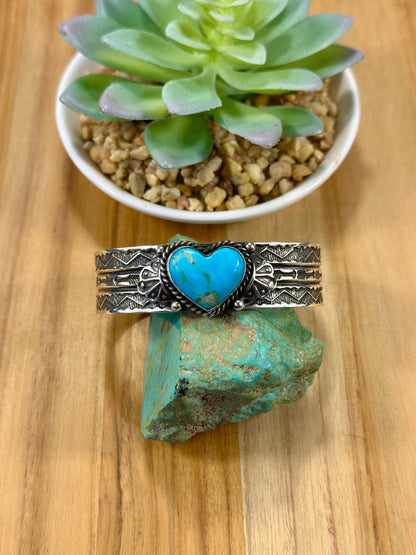 Kingman Turquoise Heart Sterling Silver Cuff Bracelet