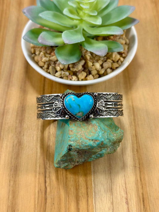 Kingman Turquoise Heart Sterling Silver Cuff Bracelet