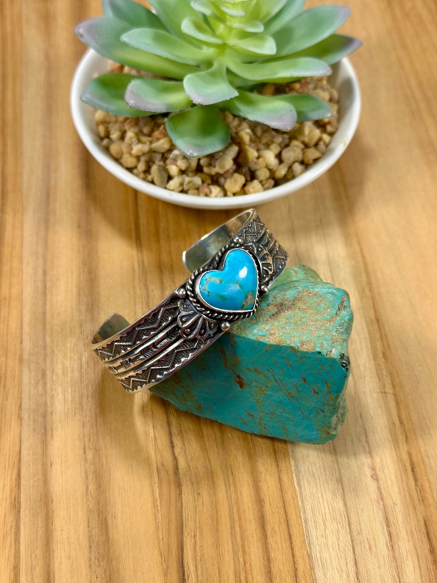 Kingman Turquoise Heart Sterling Silver Cuff Bracelet