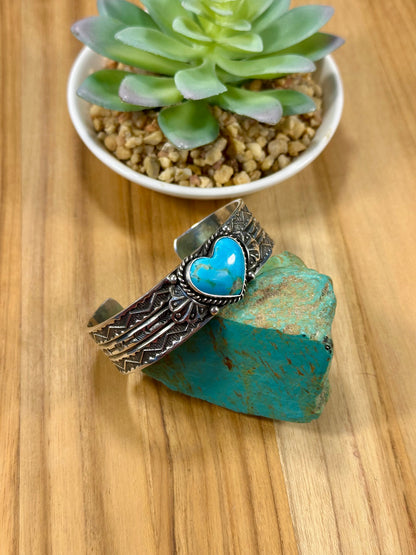 Kingman Turquoise Heart Sterling Silver Cuff Bracelet