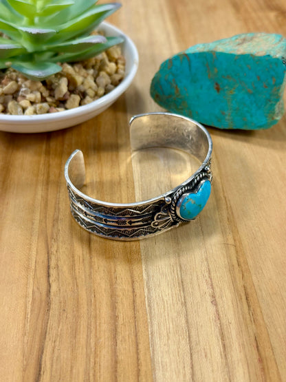 Kingman Turquoise Heart Sterling Silver Cuff Bracelet