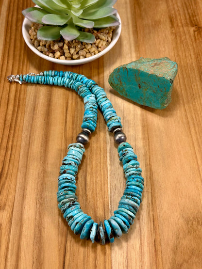 Kingman Turquoise Disc & Sterling Silver Pearl Necklace
