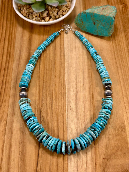 Kingman Turquoise Disc & Sterling Silver Pearl Necklace