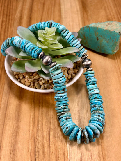 Kingman Turquoise Disc & Sterling Silver Pearl Necklace