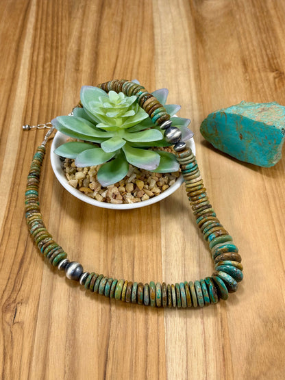 Kingman Turquoise Multi Color Disc & Sterling Silver Pearl Necklace