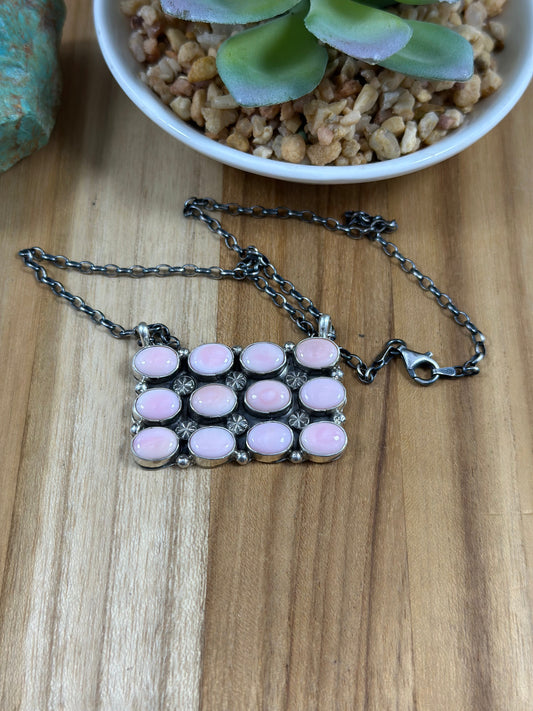 Pink Conch Cluster Sterling Silver Necklace