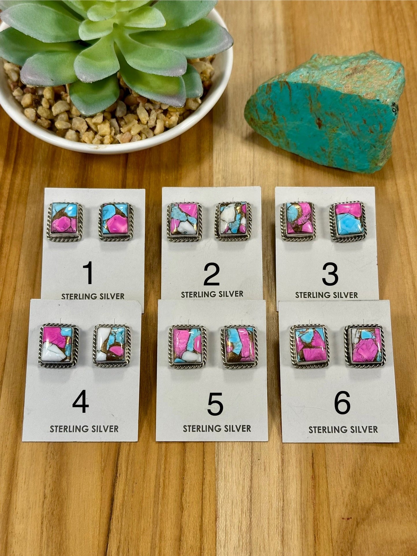 Cotton Candy Square Sterling Silver Stud Earrings