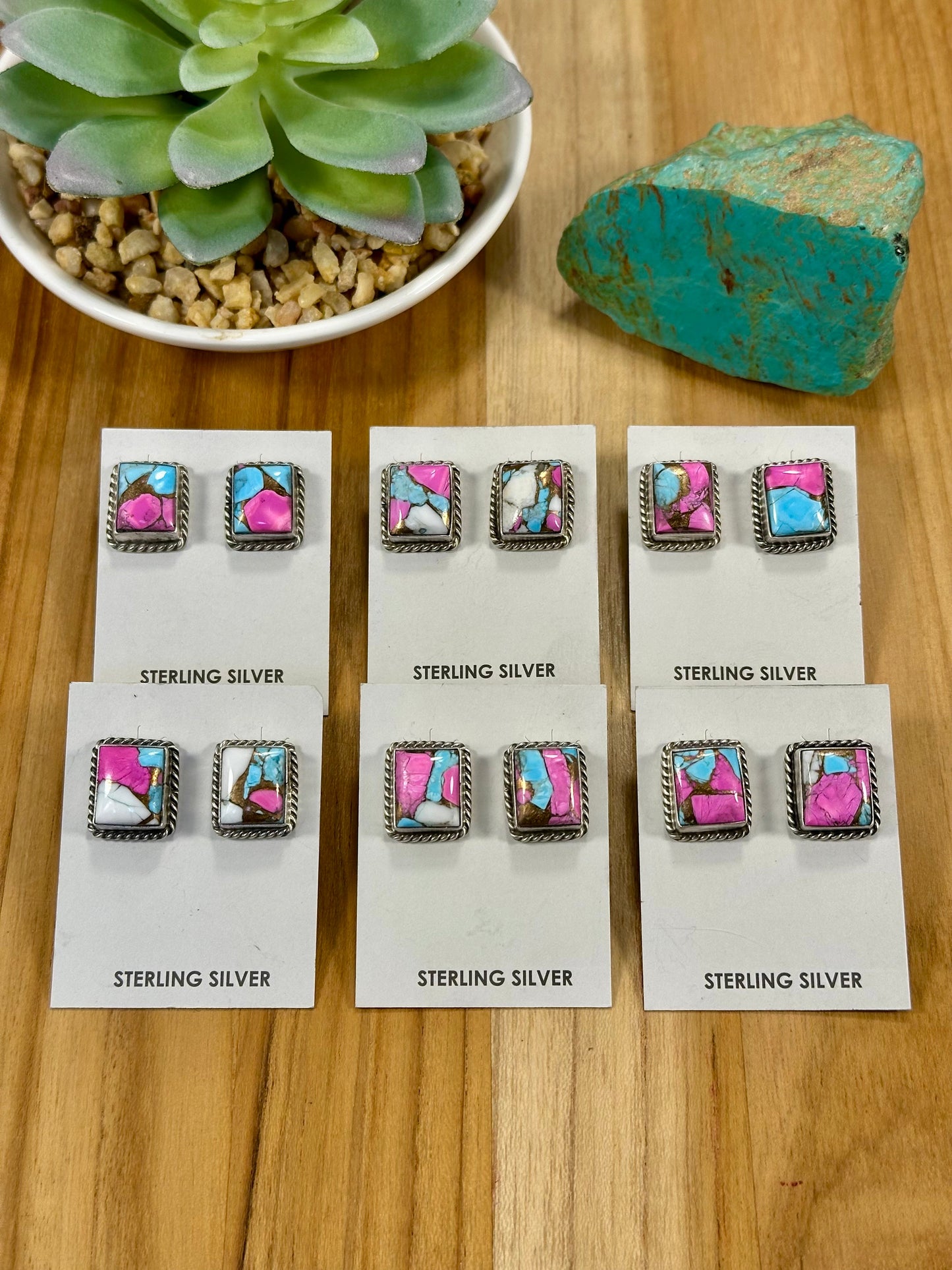 Cotton Candy Square Sterling Silver Stud Earrings